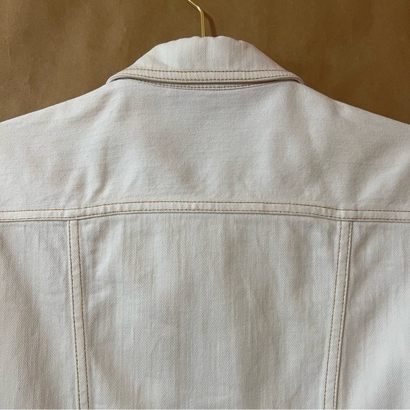 Misha Nonoo | Denim Crop Zip Up Jacket Collared White Contrast Stitching Size S - Picture 13 of 15